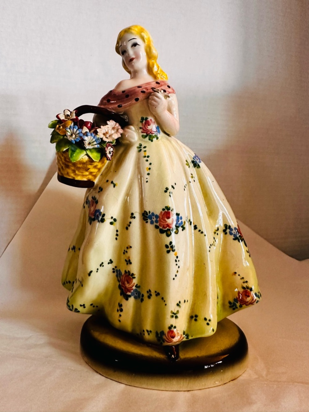 Sebelin Italian- Lady with Basket of Flowers-Vintage -Collectible